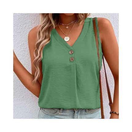 Women's Sleeveless V Neck Button Down Blouses Casual Loose Tank Tops