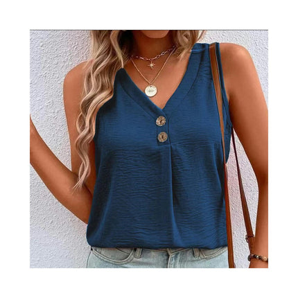 Women's Sleeveless V Neck Button Down Blouses Casual Loose Tank Tops