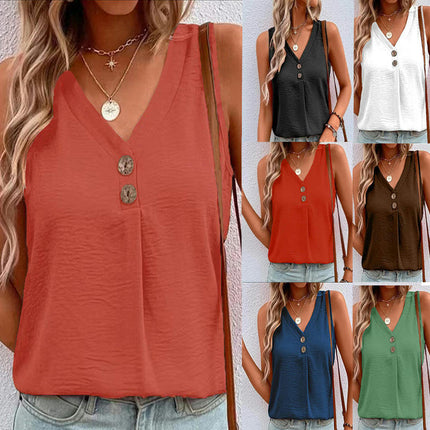 Women's Sleeveless V Neck Button Down Blouses Casual Loose Tank Tops