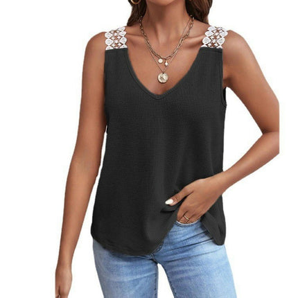 Womens Summer Sleeveless Tank Tops Vneck Loose Fit Casual Blouse