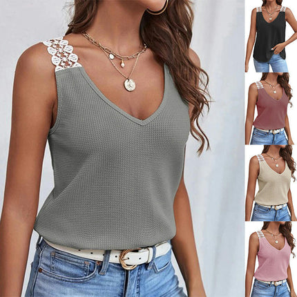 Womens Summer Sleeveless Tank Tops Vneck Loose Fit Casual Blouse