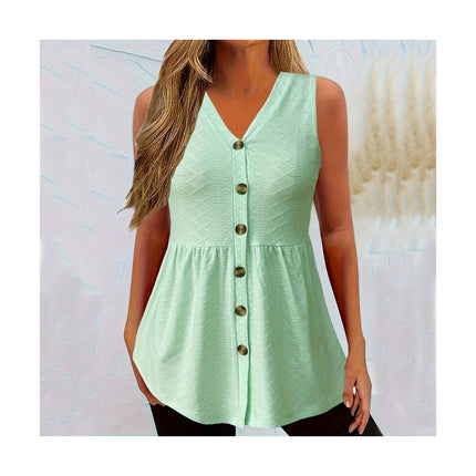 Women Summer V Neck Button Down Tank Top Casual Flowy Sleeveless Top