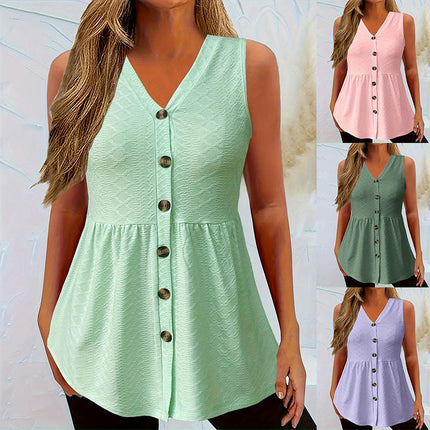 Women Summer V Neck Button Down Tank Top Casual Flowy Sleeveless Top