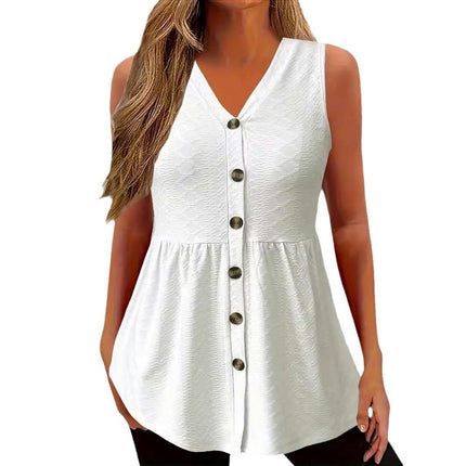 Women Summer V Neck Button Down Tank Top Casual Flowy Sleeveless Top