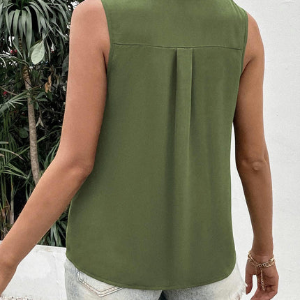 Women Summer Chiffon V Neck Button Down Tank Top Casual Sleeveless Top