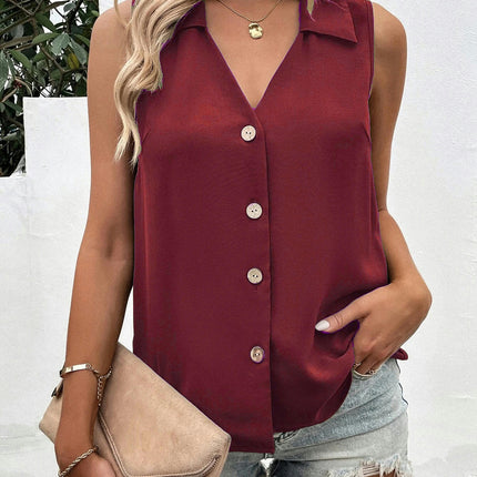 Women Summer Chiffon V Neck Button Down Tank Top Casual Sleeveless Top