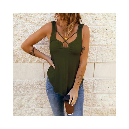 Women's Sexy U Neck Tops Summer Criss Cross Sleeveless Tank Top