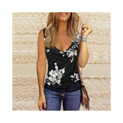 Women's Summer Sleeveless Tank Top Casual V Neck Printed Blouse