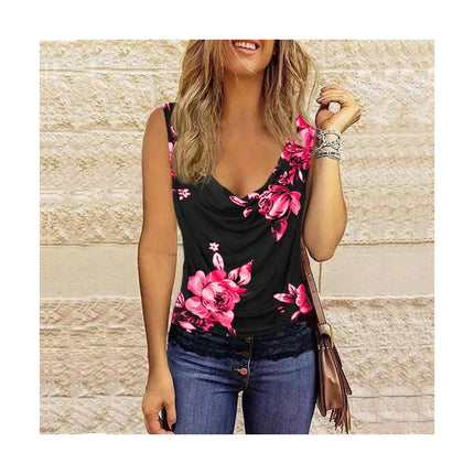 Women's Summer Sleeveless Tank Top Casual V Neck Printed Blouse