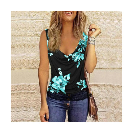 Women's Summer Sleeveless Tank Top Casual V Neck Printed Blouse