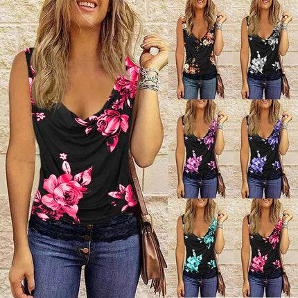 Women's Summer Sleeveless Tank Top Casual V Neck Printed Blouse