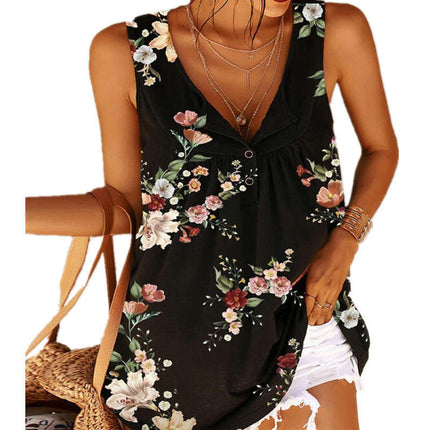 Womens Summer Sleeveless Tank Tops V Neck Loose Fit Tunic T Shirt Casual Blouse