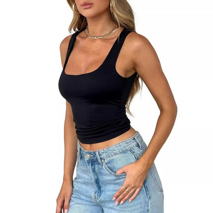 Women Sleeveless Square Neck Crop Tank Tops Summer Slim Fit Basic Cami Tank