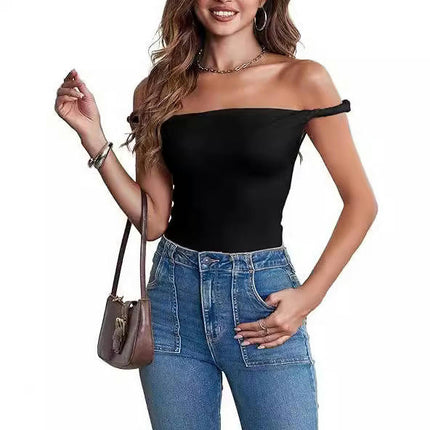 Women's Off Shoulder Ruched Crop Tank Tops Summer Twist Strap Crop Tops