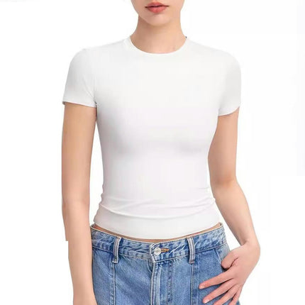 Womens Crewneck Short Sleeve T-Shirt Slim Fit Tops Solid Basic Tee