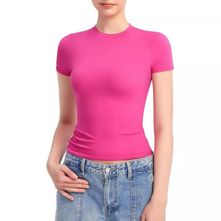 Womens Crewneck Short Sleeve T-Shirt Slim Fit Tops Solid Basic Tee