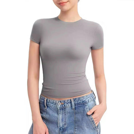 Womens Crewneck Short Sleeve T-Shirt Slim Fit Tops Solid Basic Tee