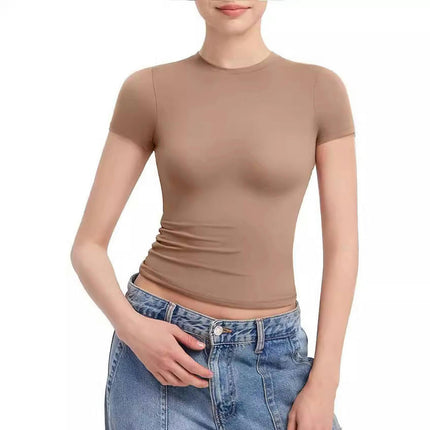 Womens Crewneck Short Sleeve T-Shirt Slim Fit Tops Solid Basic Tee