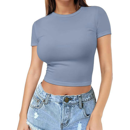 Womens T Shirts Crew Neck Short Sleeve Shirts Crop Tops Casual Slim Fit Basic Tee