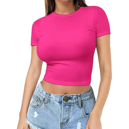 Womens T Shirts Crew Neck Short Sleeve Shirts Crop Tops Casual Slim Fit Basic Tee