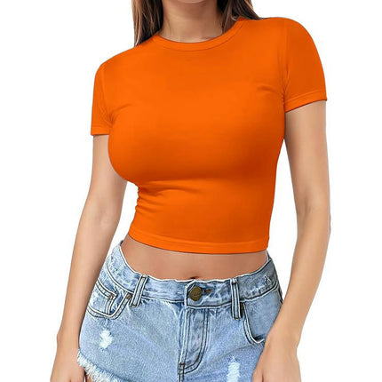 Womens T Shirts Crew Neck Short Sleeve Shirts Crop Tops Casual Slim Fit Basic Tee