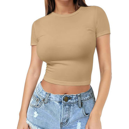 Womens T Shirts Crew Neck Short Sleeve Shirts Crop Tops Casual Slim Fit Basic Tee