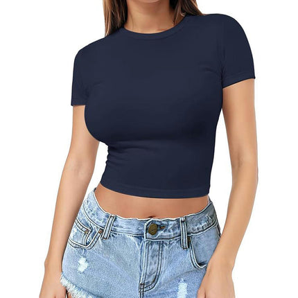 Womens T Shirts Crew Neck Short Sleeve Shirts Crop Tops Casual Slim Fit Basic Tee