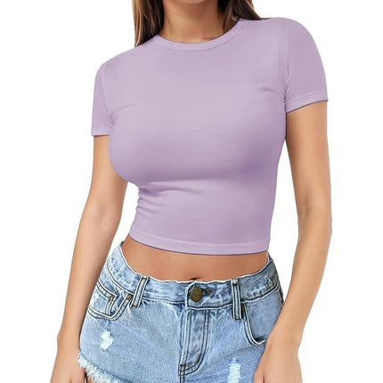 Womens T Shirts Crew Neck Short Sleeve Shirts Crop Tops Casual Slim Fit Basic Tee