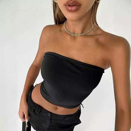 Women's Casual Strapless Crop Tube Top Summer Skinny Bandeau Top