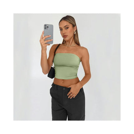 Women's Casual Strapless Crop Tube Top Summer Skinny Bandeau Top