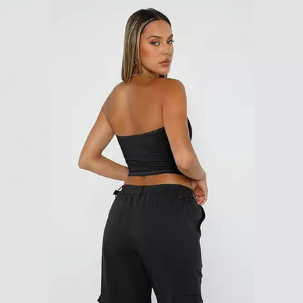 Women's Casual Strapless Crop Tube Top Summer Skinny Bandeau Top