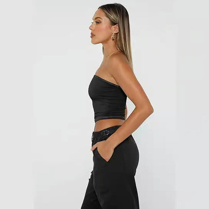 Women's Casual Strapless Crop Tube Top Summer Skinny Bandeau Top