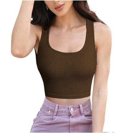 Women's Sleeveless Scoop Neck Ribbed Crop Tank Tops Fitted Basic Cami Tee Shirts