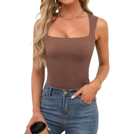 Women Sleeveless Square Neck Crop Tank Tops Summer Slim Fit Basic Cami Top