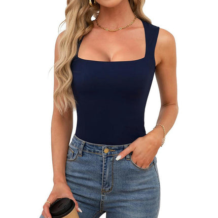 Women Sleeveless Square Neck Crop Tank Tops Summer Slim Fit Basic Cami Top