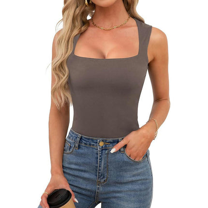 Women Sleeveless Square Neck Crop Tank Tops Summer Slim Fit Basic Cami Top