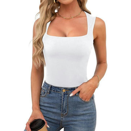 Women Sleeveless Square Neck Crop Tank Tops Summer Slim Fit Basic Cami Top