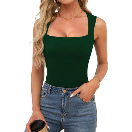 Women Sleeveless Square Neck Crop Tank Tops Summer Slim Fit Basic Cami Top