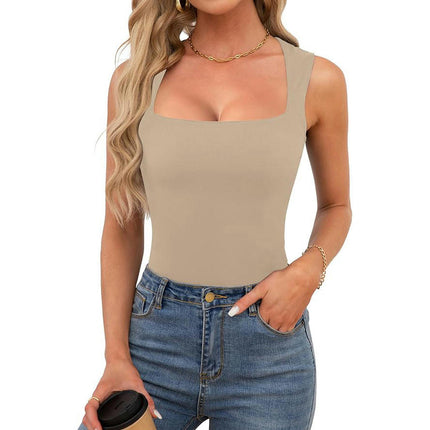 Women Sleeveless Square Neck Crop Tank Tops Summer Slim Fit Basic Cami Top