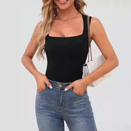 Women Sleeveless Square Neck Crop Tank Tops Summer Slim Fit Basic Cami Top