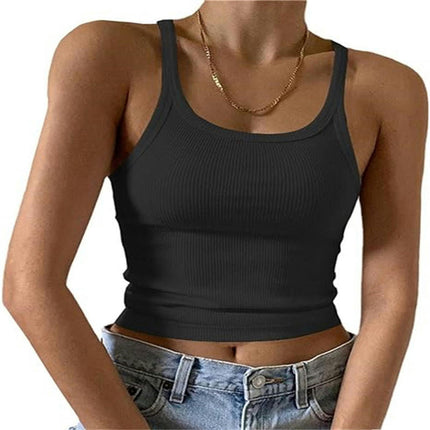 Women's Scoop Neck Crop Tank Top Spaghetti Straps Sleeveless Slim Fit Tops