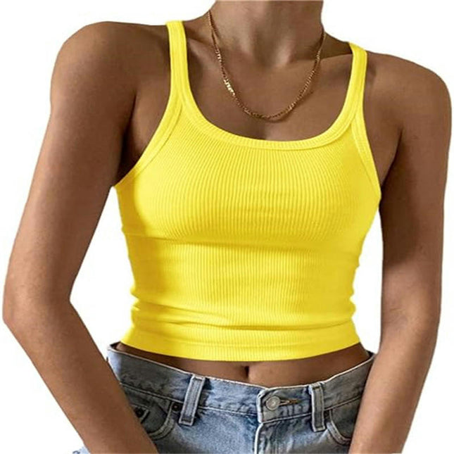 Women's Scoop Neck Crop Tank Top Spaghetti Straps Sleeveless Slim Fit Tops