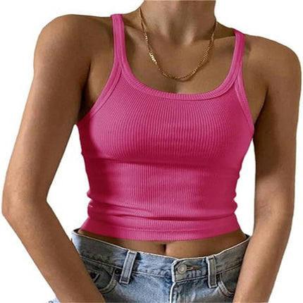 Women's Scoop Neck Crop Tank Top Spaghetti Straps Sleeveless Slim Fit Tops