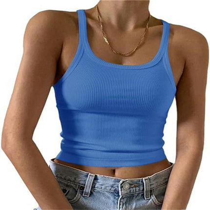 Women's Scoop Neck Crop Tank Top Spaghetti Straps Sleeveless Slim Fit Tops