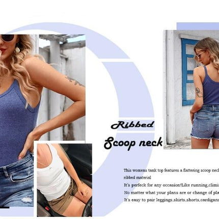 Women Camisole Sexy Scoop Neck Tank Top Slim Spaghetti Strap Sleeveless Cami Shirt