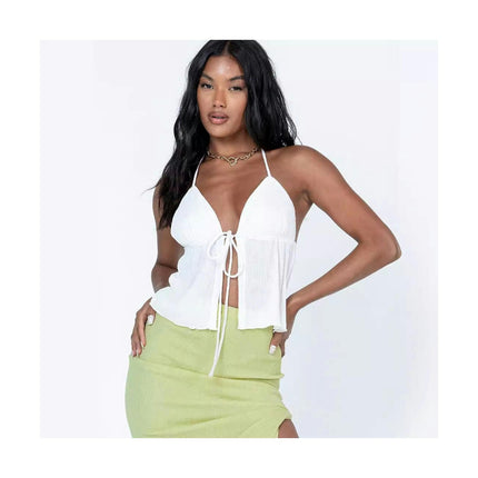 Women's Sexy Spaghetti Strap Tank Top Tie Split Front Tank Backless Crop Tops