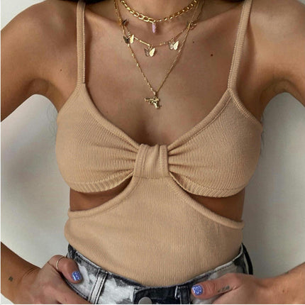 Women's Cut Out Sexy Deep V Neck Tank Top Slim Spaghetti Strap Sleeveless Cami Shirt