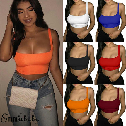 Women's Sleeveless Sexy Tank Square Neck Slim Fit Casual Crop Tops