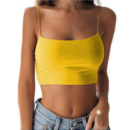 Women's Sleeveless Spaghetti Strap Tank Square Neck Slim Casual Crop Tops