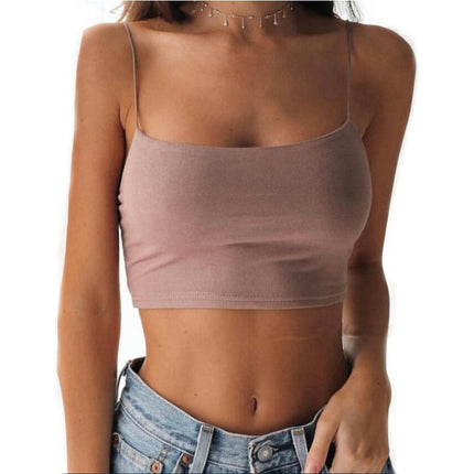 Women's Sleeveless Spaghetti Strap Tank Square Neck Slim Casual Crop Tops